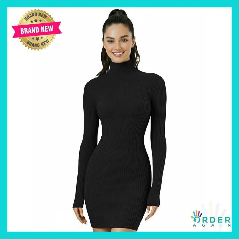 Turtleneck Bodycon Knit Sweater Dress Y2K Chic Minimal Fall Winter